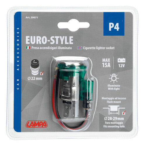 Lámpara de estilo europeo, con enchufe iluminado para encendedor de cigarrillos, 12 V, 39071