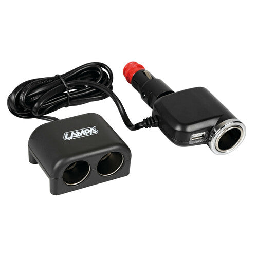 Lampa Duo 3+1, multiple cigarette lighter socket with USB, 12/24V