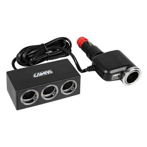 Lampa Duo 4+1, multiple cigarette lighter socket with USB, 12/24V