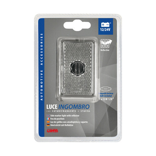 Lampa Luce ingombro con catarifrangente e staffa, 12/24V - Bianco