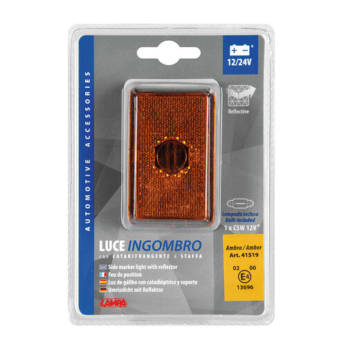 Luz de gálibo con reflector y soporte, 12/24 V - Naranja 41519