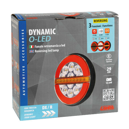 Lampa Dynamic O-Led, Fanale retromarcia, 3 funzioni, 12/24V - Destro