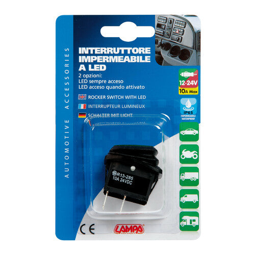 Lampa Interruttore impermeabile con spia a Led - 12/24V - Verde 45533