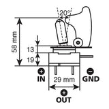 Lever switch with safety, aluminum with LED indicator light 12/24V Red 20A