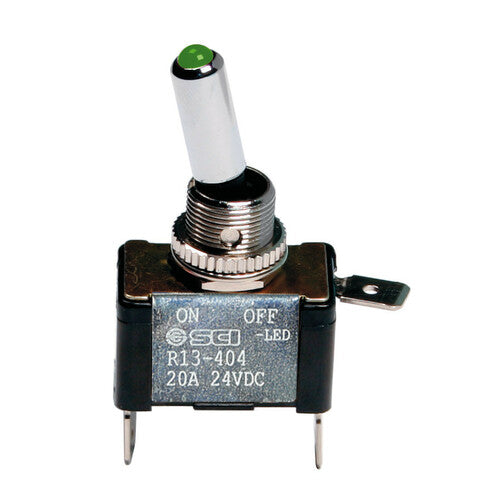 Lampa Interruttore a leva, in alluminio con spia a Led - 12/24V - Verde - 20A 45558
