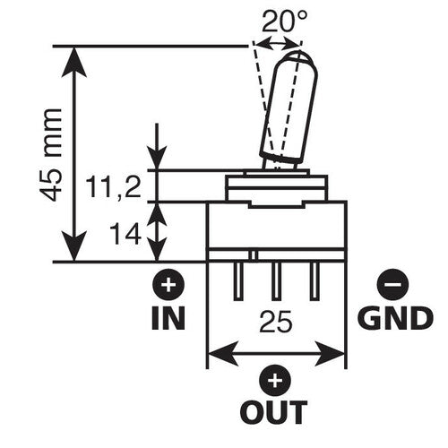 Interruptor de palanca tipo carrera, aluminio con luz indicadora LED 12/24V Verde 20A 45560