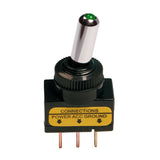 Interruptor de palanca tipo carrera, aluminio con luz indicadora LED 12/24V Verde 20A 45560