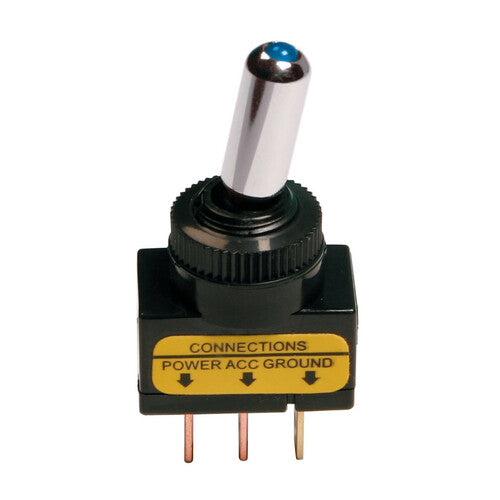 Interruptor de palanca tipo carrera, aluminio con luz indicadora LED 12/24V Azul 20A 45561