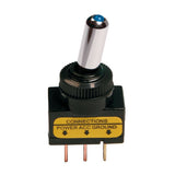 Interruptor de palanca tipo carrera, aluminio con luz indicadora LED 12/24V Azul 20A 45561