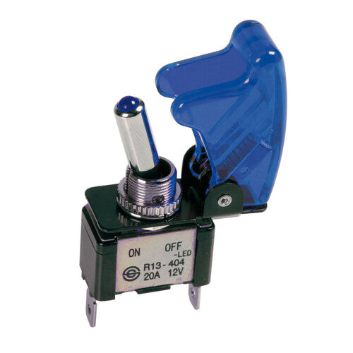 Lampa Interruttore a leva con sicura, in alluminio con spia a Led 12/24V Blu 20A 45562