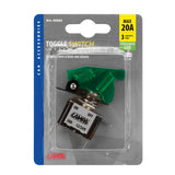 Lever switch with safety, aluminum with LED indicator light 12/24V Green 20A