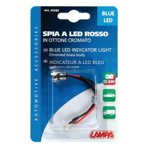 Lampa Spia a Led, in ottone cromato - 12/24V - Blu - 15A 45582