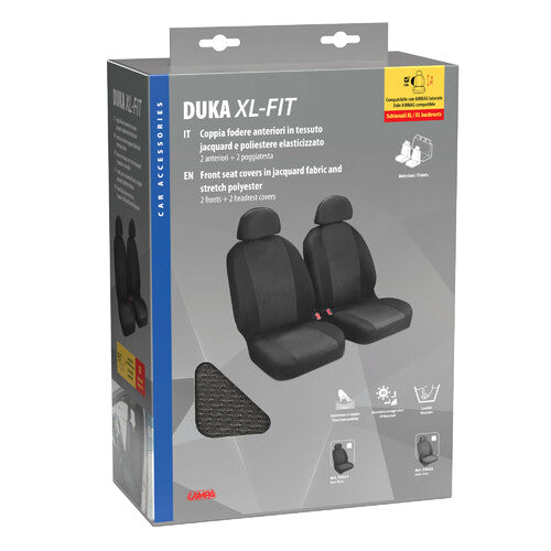 Lámpara Duka XL-Fit, par de fundas para asientos delanteros en tejido elástico jacquard y poliéster - Gris 55022
