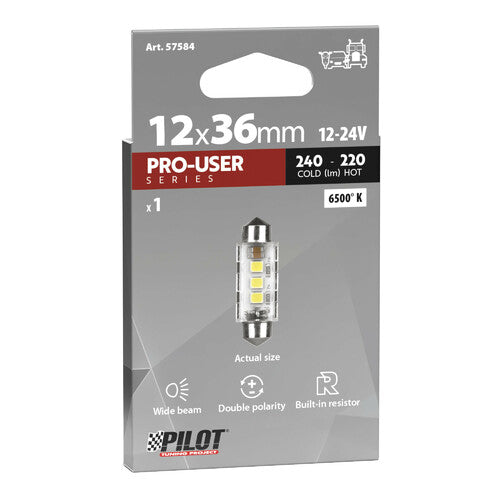 Pilot 12/24V Pro-User Series - 12,5x36 mm - SV8,5-8 - 1 pz - Scatola - Bianco - Doppia polarità - Resistenza incorporata