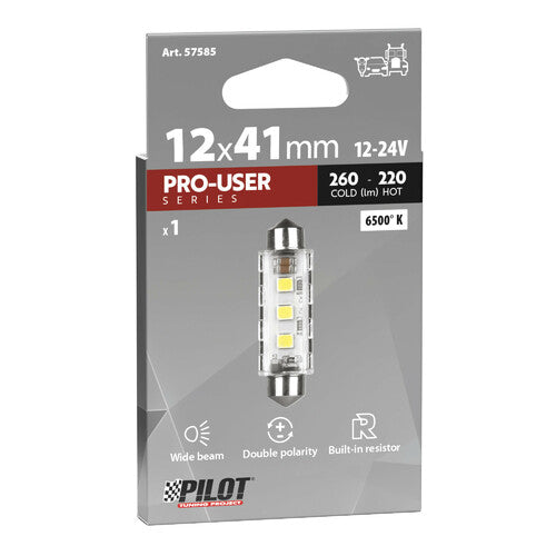 Pilot 12/24V Pro-User Series - 12,5x41 mm - SV8,5-8 - 1 pz - Scatola - Bianco - Doppia polarità - Resistenza incorporata
