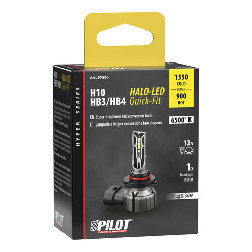 Pilot 12V Halo LED Hyper Series Quick-Fit - (H10-HB3-HB4) - 15W - PY20d / P20d / P22d - 1 Stück - Verpackung