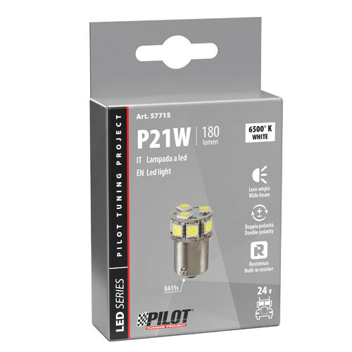Pilot 24/32V Led series - 10 SMD x 1 chip - (P21W) - BA15s - 1 pz - Scatola - Bianco - Doppia polarità - Resistenza incorporata