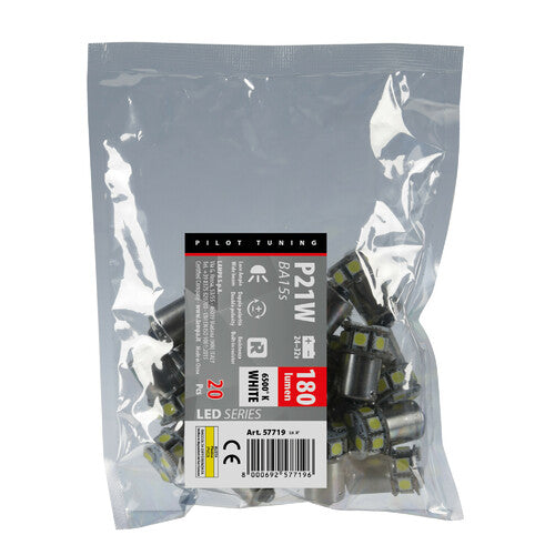 Pilot 24/32V Led series - 10 SMD x 1 chip - (P21W) - BA15s - 20 pz - Busta - Bianco - Doppia polarità - Resistenza incorporata