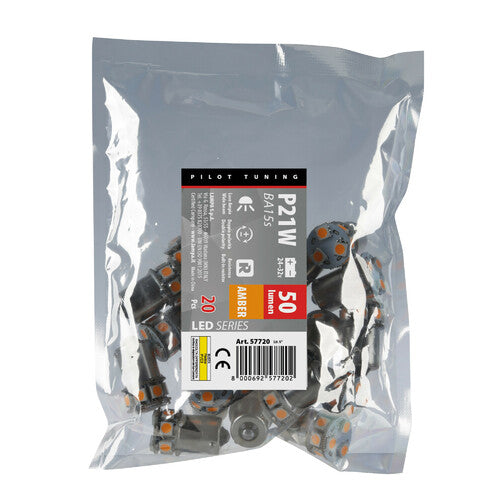 Pilot 24/32V Led series - 10 SMD x 1 chip - (P21W) - BA15s - 20 pz - Busta - Arancio - Doppia polarità - Resistenza incorporata