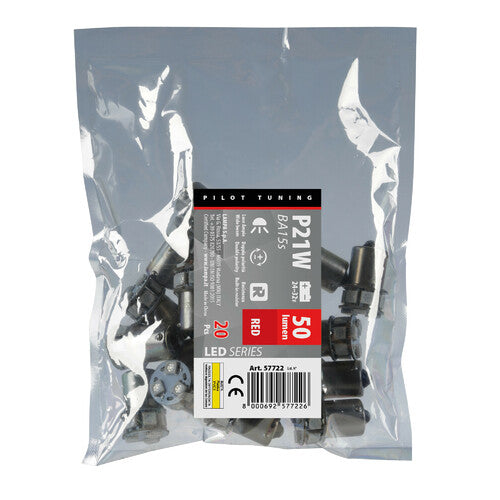 Pilot 24/32V Led series - 10 SMD x 1 chip - (P21W) - BA15s - 20 pz - Scatola - Rosso - Doppia polarità - Resistenza incorporata