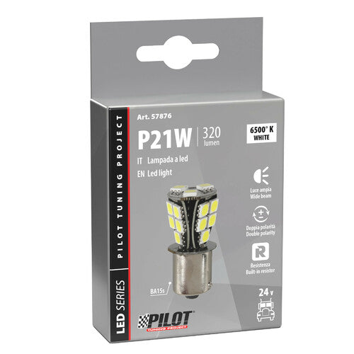 Piloto Led serie 24/32V - 18 SMD x 1 chip - (P21W) - BA15s - 1 ud - Caja - Blanco - Doble polaridad - Resistencia incorporada