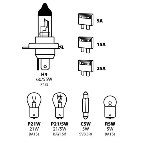 Kit de lámparas de repuesto Lampa (8 unidades), halógenas H4 - 12 V 58152