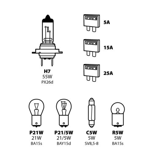 Lampen-Set, 8-teilig, Halogen H7 - 12V 58157