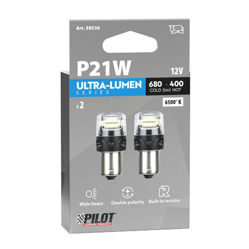 Pilot 12V Ultra-Lumen Series - (P21W) - BA15s - 2 pz - Scatola - Bianco - Doppia polarità - Resistenza incorporata