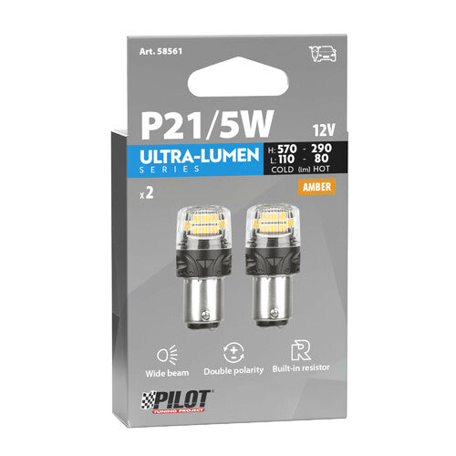 Pilot 12V Ultra-Lumen Series - (P21/5W) - BAY15d - 2 pz - Scatola - Arancio - Doppia polarità - Resistenza incorporata