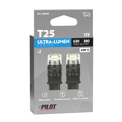 Pilot 12V Ultra-Lumen Series - (P27W) - W2.5x16d - 2 uds - Caja - Blanco - Doble polaridad - Resistencia incorporada