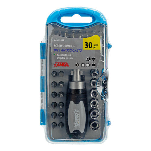 Juego de destornilladores Lampa con insertos y vasos, 30 piezas 59553