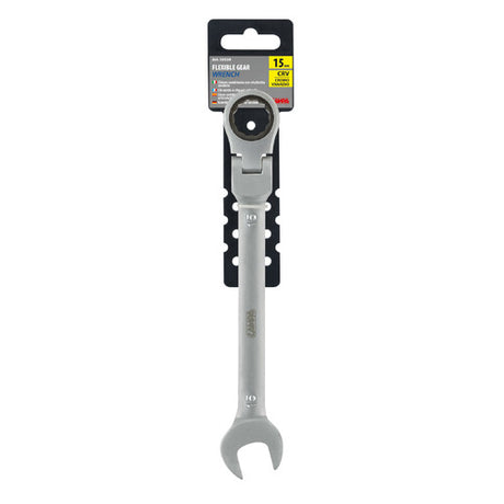 Combination wrench with swivel ratchet - 15 mm