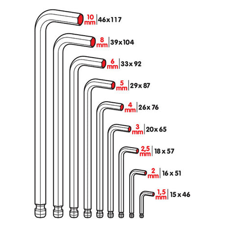Lampenset mit 9 Innensechskantschlüsseln