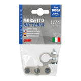 Lampa Morsetto batteria zincato; fissaggio cavo a capocorda su vite - foro capocorda  6/6/6 mm - Polo positivo 69909
