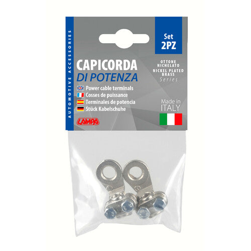 Lámpara Juego de 2 terminales para cable de alimentación de latón niquelado, con placa de fijación de cable - Sección 16 mm, agujero 8 mm 69924