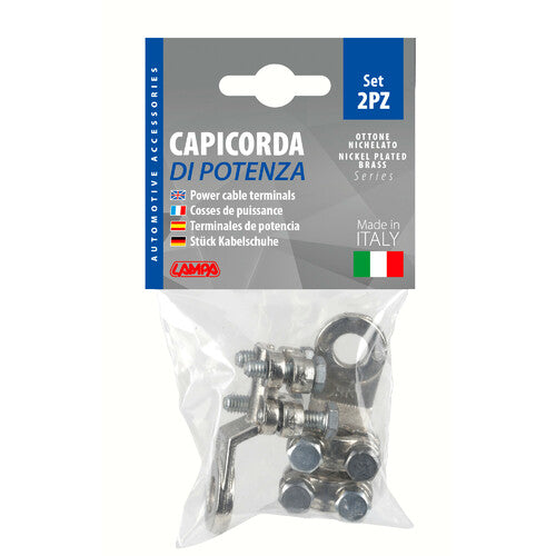 Lámpara Juego de 2 terminales para cable de alimentación de latón niquelado, con fijación de cable de doble placa - Sección 50 mm, agujero 10 mm 69927
