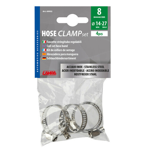 Abrazaderas de manguera de acero inoxidable Lampa (juego de 4), diámetro de 8 mm, 14-27 mm, 69932