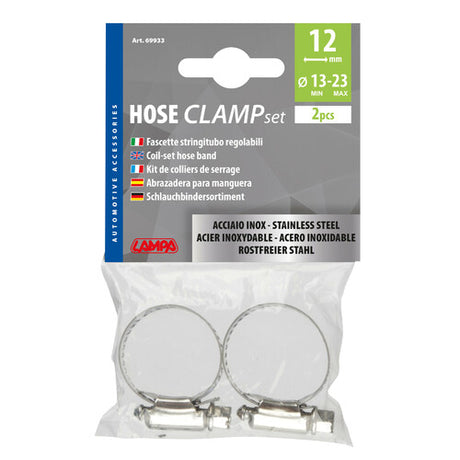 Lamp Stainless Steel Hose Clamps Set of 2 pcs 12 mm Diameter 13-23 mm