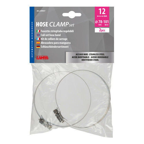 Abrazaderas de manguera de acero inoxidable Lampa (juego de 2 piezas, 12 mm de diámetro, 78-101 mm, 69937)