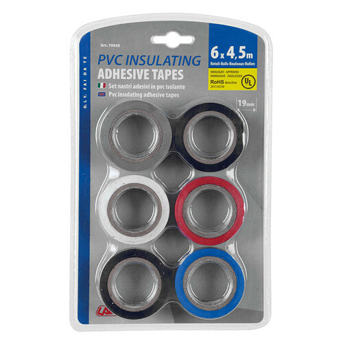Cintas aislantes adhesivas homologadas en PVC plastificado, juego de 6 uds 70028