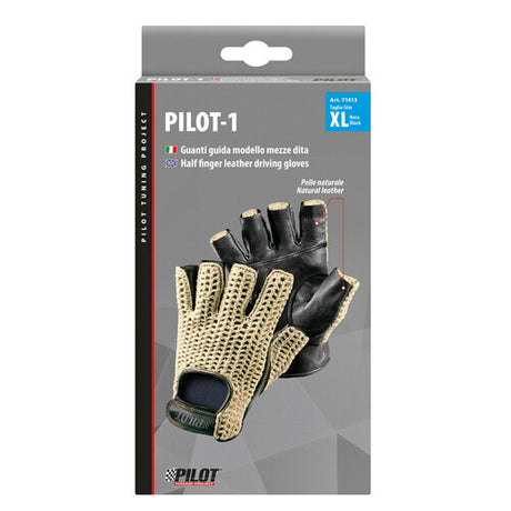 Pilot -1, guanti guida mezze dita - XL - Nero