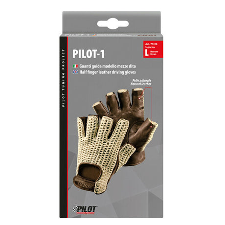 Pilot -1, guanti guida mezze dita - L - Marrone