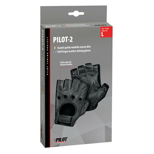 Pilot -2, guantes de conducir de medio dedo - L - Negro