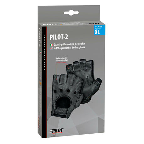 Pilot -2, guanti guida mezze dita - XL - Nero