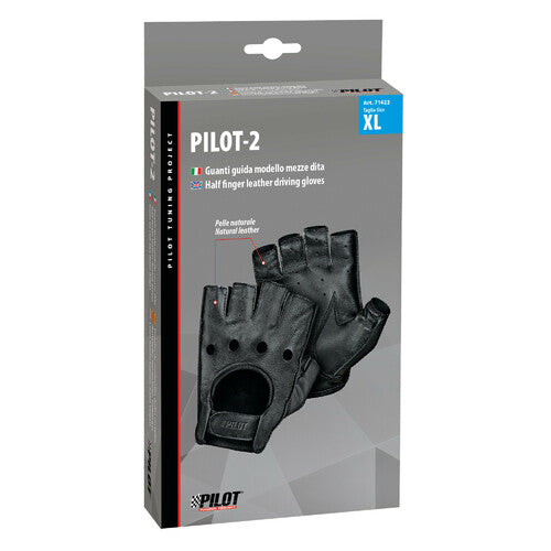 Guantes de conducir Pilot -2, de medio dedo, XL, negros