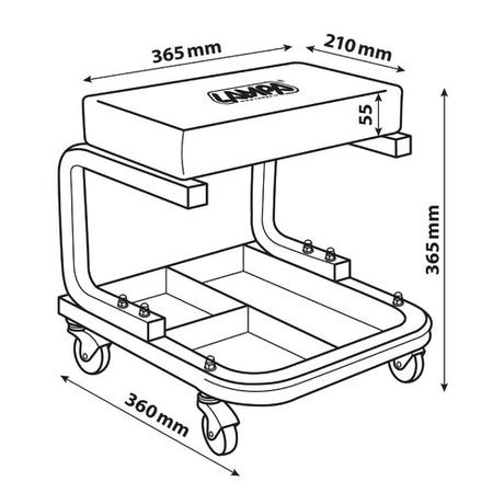 Lampa Sgabello da officina rettangolare con vassoio portautensili