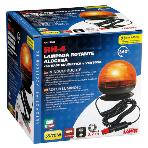 Lampa RH-4, luce di segnalazione alogena con base magnetica e ventosa, 12/24V