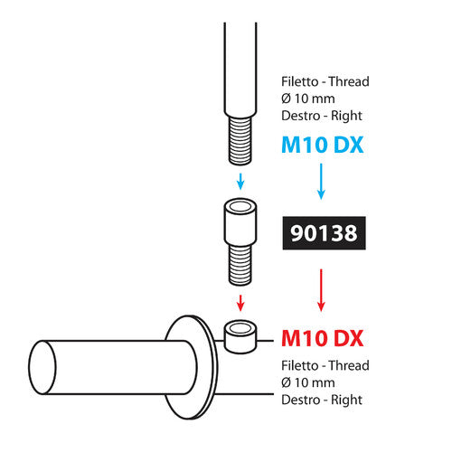 Lampenadapter für Motorradspiegel - Gewinde 10 mm rechts > 10 mm rechts 90138