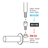 Lampa Adattatore per specchi moto - Filetto  10 mm dx >  8 mm sx 90140