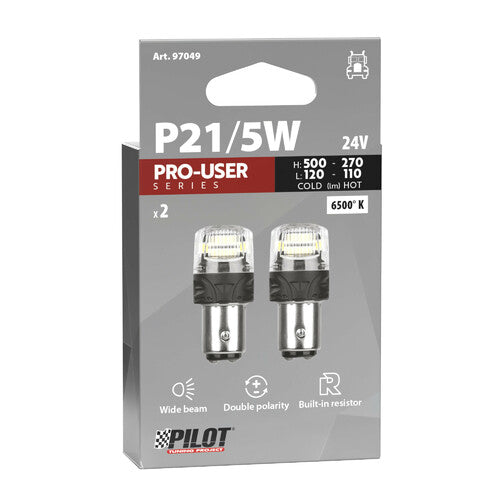 Pilot 24V Pro-User Serie – (P21/5W) – BAY15d – 2 Stück – Karton – Weiß – Dualpolarität – Eingebauter Widerstand